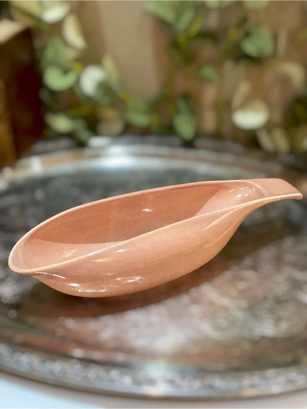 Vintage Russell Wright Gravy Bowl Boat Pink Coral Steubenville Pottery 10” Nice!